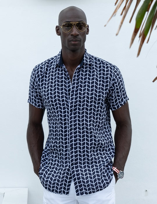 Men's Positano Patterned Short Sleeve Linen Shirts