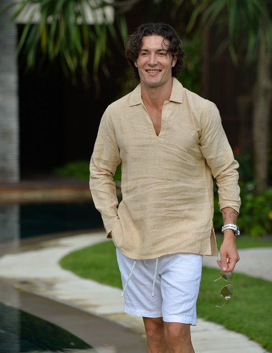 Men's Ravello Long Sleeve Resort Style Pull on Linen Shirts