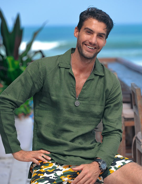 Men's Ravello Long Sleeve Resort Style Pull on Linen Shirts