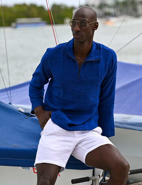 Men's Sicily Solid Long Sleeve Zip Up Linen Shirts