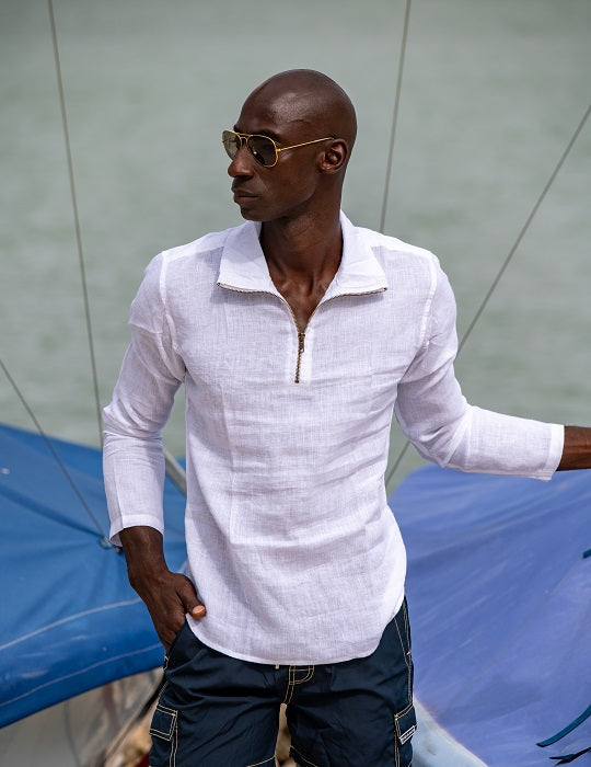 Men's Sicily Solid Long Sleeve Zip Up Linen Shirts