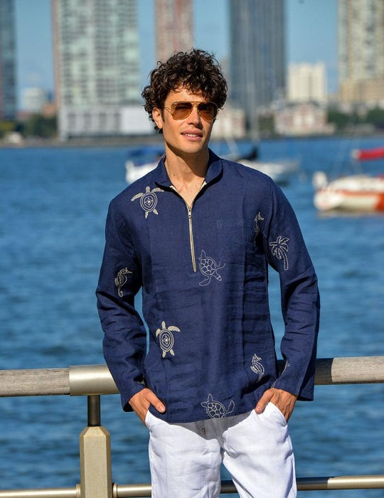 Men's Sorrento All Over Embroidered Linen Shirts
