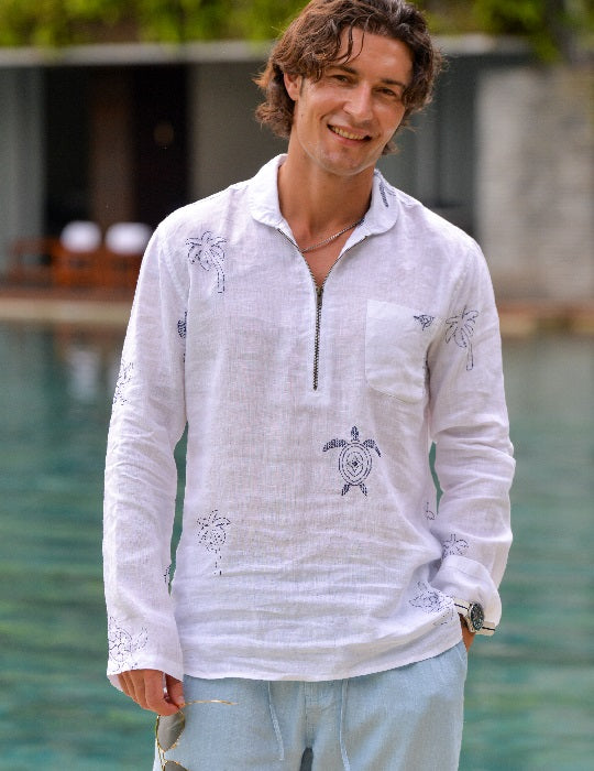 Men's Sorrento All Over Embroidered Linen Shirts