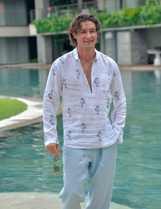 Men's Sorrento All Over Embroidered Linen Shirts