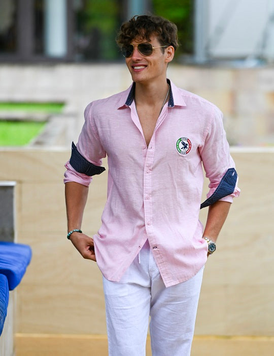 Men's St Barth with Tuscany Embroidery Linen Long Sleeve Shirts