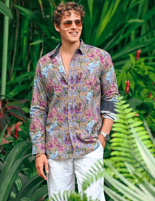 Men's St-Jean Lightweight Cotton Voile Shirt – Midnight Flowers