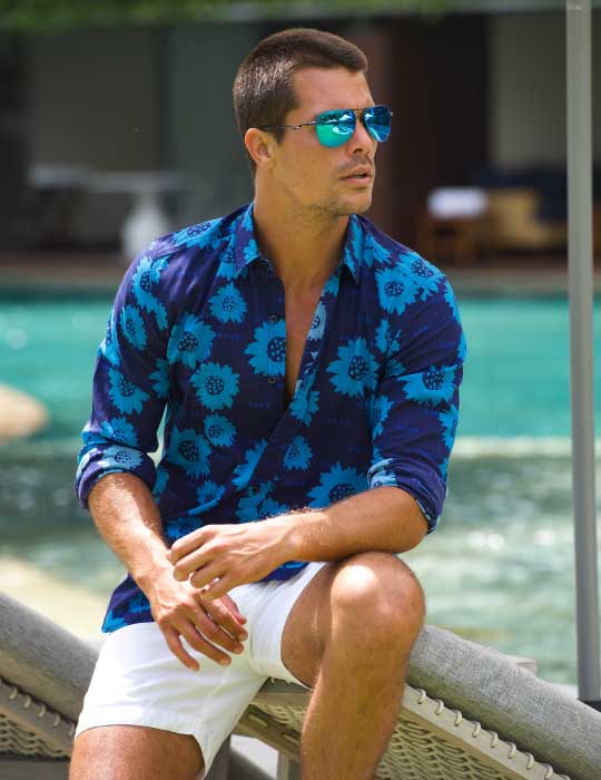 Men's St-Jean Lightweight Cotton Voile Shirt – Shibori Flowers