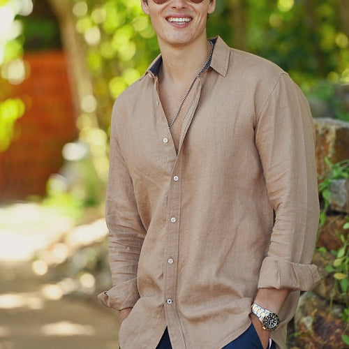 Men's St Barth Solid Linen Long Sleeve Shirts