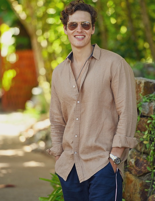 St Barth Solid Linen Long Sleeve Shirts