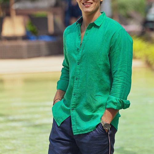 Men's St Barth Solid Linen Long Sleeve Shirts