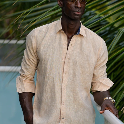 Men's St Barth Solid Linen Long Sleeve Shirts