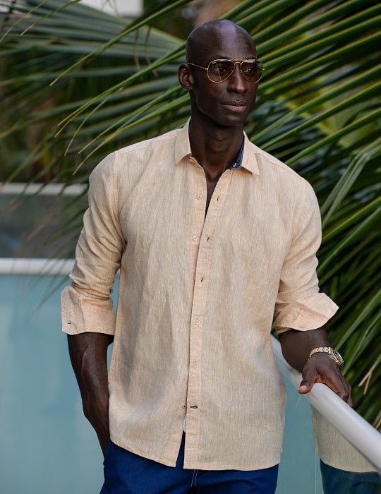 St Barth Solid Linen Long Sleeve Shirts