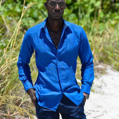 Men's St Barth Solid Linen Long Sleeve Shirts