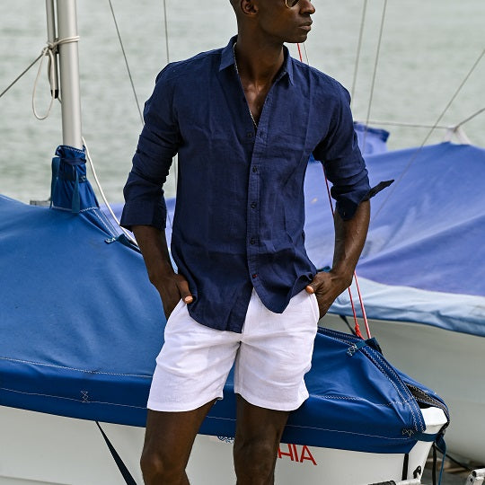 Men's St Barth Solid Linen Long Sleeve Shirts