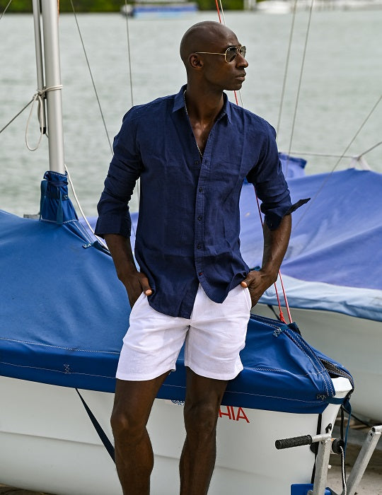 Men's St Barth Solid Linen Long Sleeve Shirts