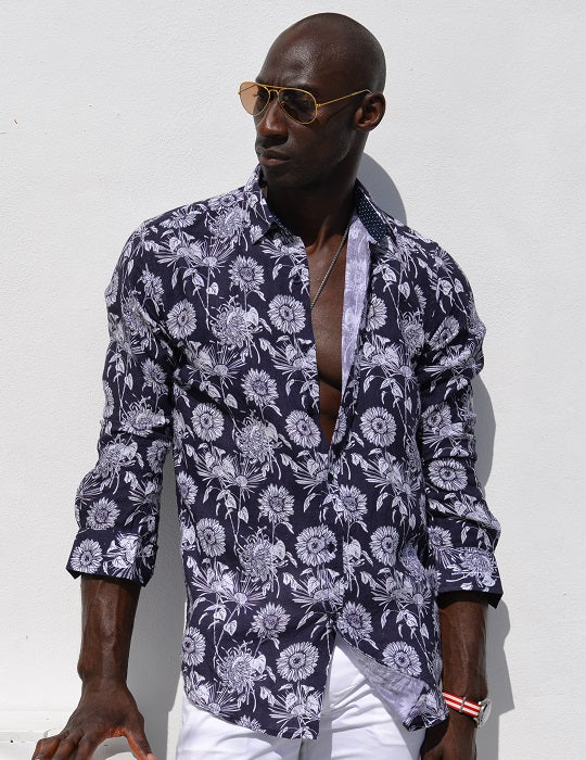 St Barth Patterned Linen Long Sleeve Shirts
