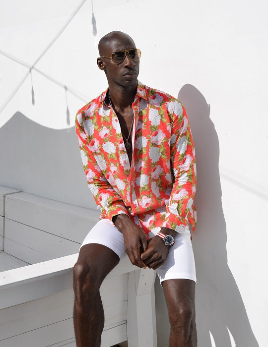St Barth Patterned Linen Long Sleeve Shirts