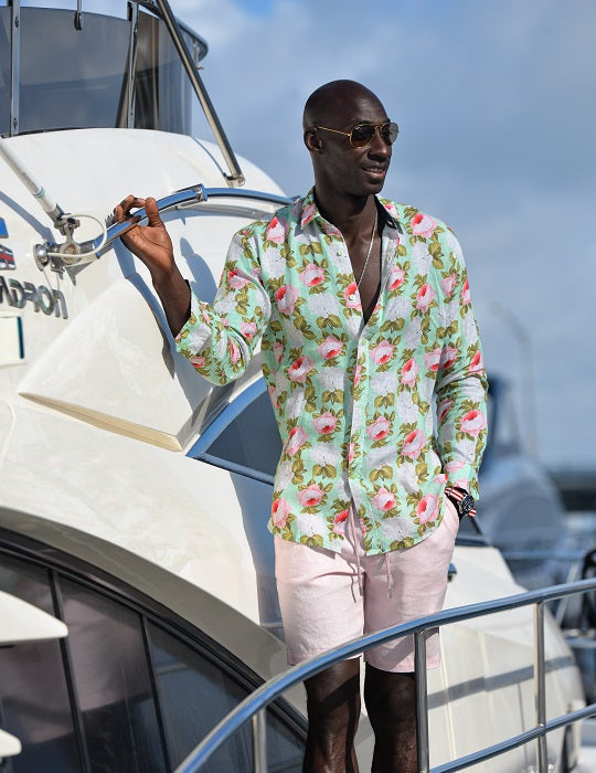 St Barth Patterned Linen Long Sleeve Shirts