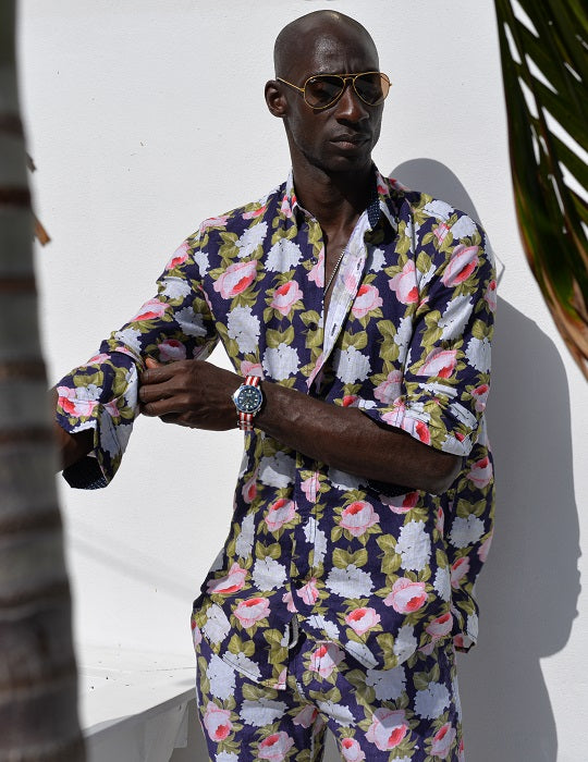 St Barth Patterned Linen Long Sleeve Shirts