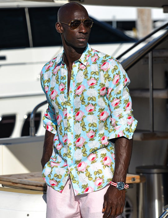 St Barth Patterned Linen Long Sleeve Shirts