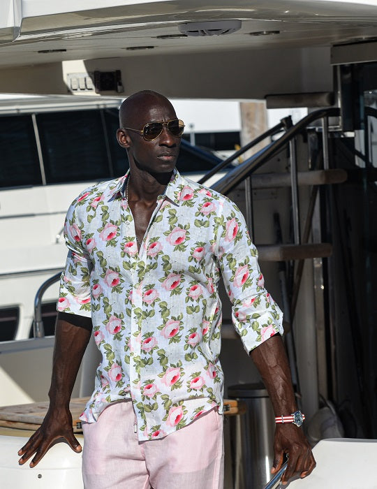 St Barth Patterned Linen Long Sleeve Shirts