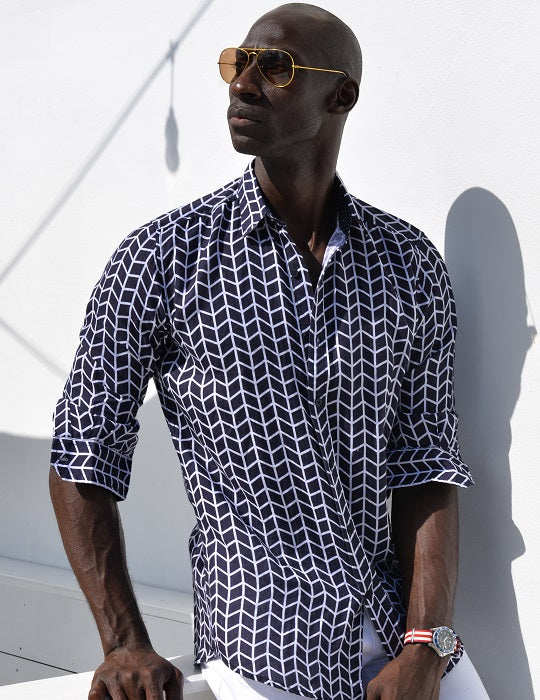 Men's St Barth Patterned Linen Long Sleeve Shirts