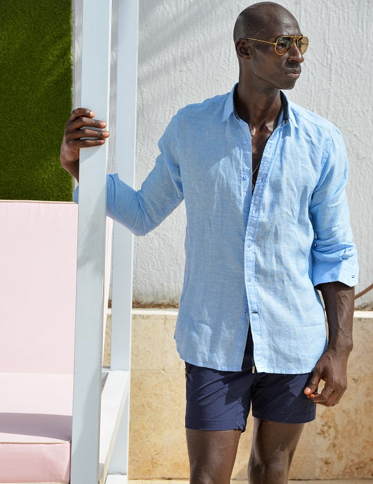 St Barth Solid Linen Long Sleeve Shirts