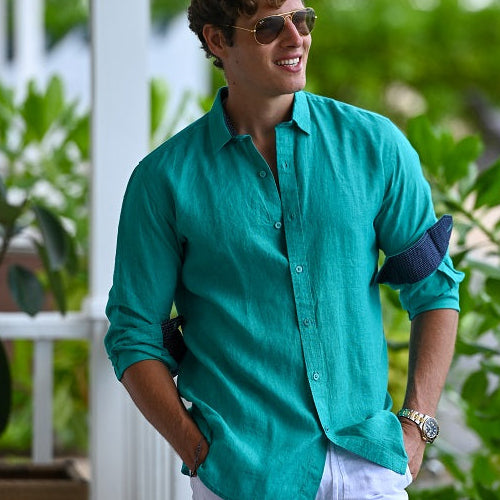 Men's St Barth Solid Linen Long Sleeve Shirts
