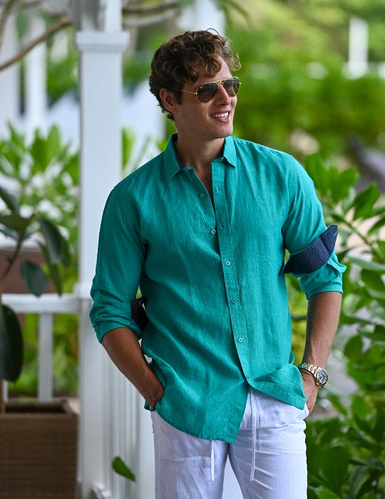 St Barth Solid Linen Long Sleeve Shirts