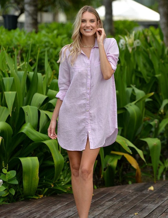 Women's Baby Pink Soho Linen Shirt Dress