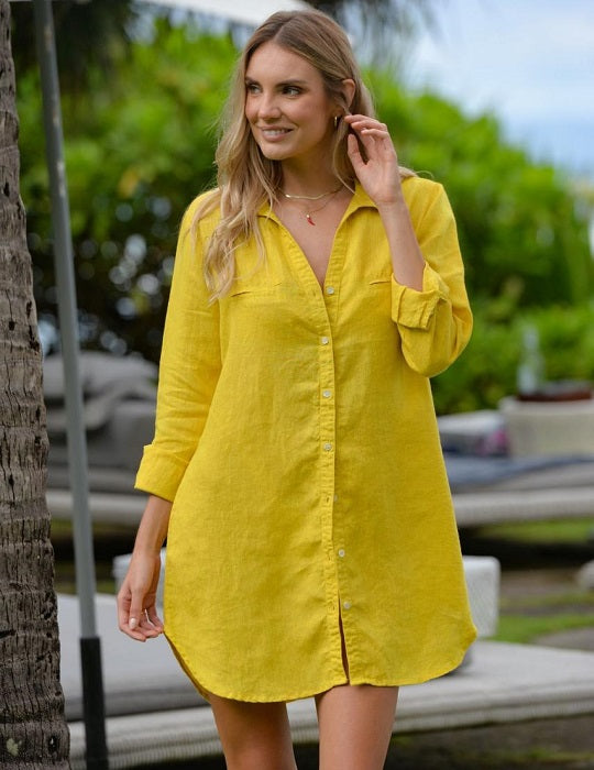 Women's Mango Yellow Soho Linen Shirt Dress