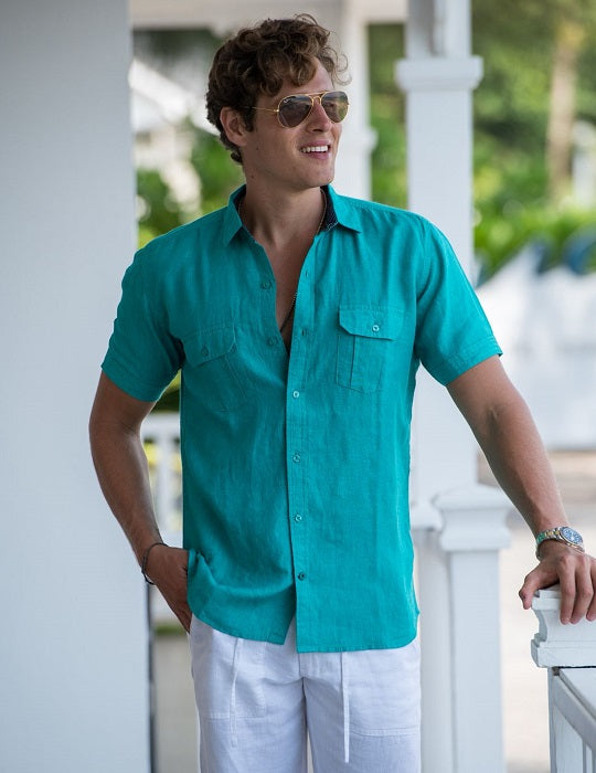 Aruba Solid Short Sleeve Cargo Linen Shirts