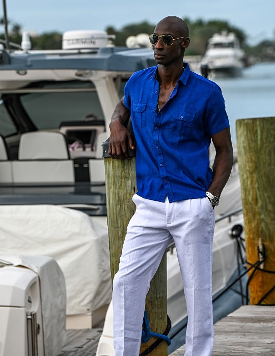 Men's Aruba Solid Short Sleeve Cargo Linen Shirts