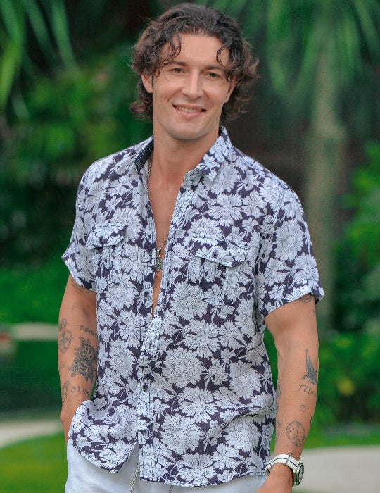 Men's Aruba Patterned Short Sleeve Cargo Linen Shirts