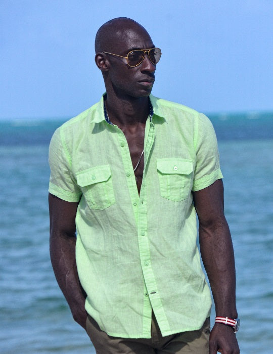 Men's Aruba Solid Short Sleeve Cargo Linen Shirts