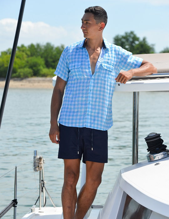Men's Aruba Patterned Short Sleeve Cargo Linen Shirts