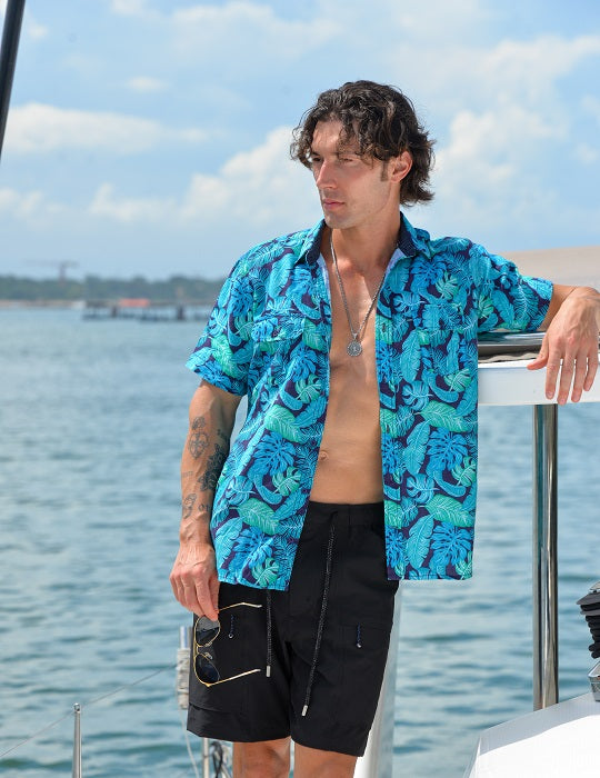 Men's Aruba Patterned Short Sleeve Cargo Linen Shirts