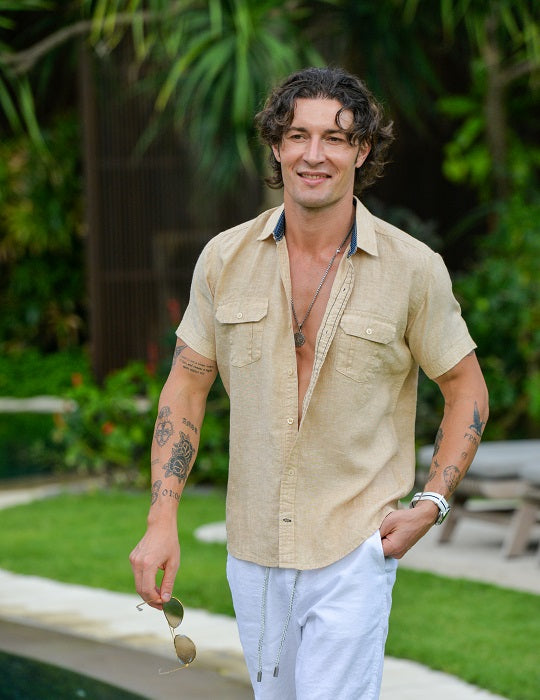 Men's Aruba Solid Short Sleeve Cargo Linen Shirts