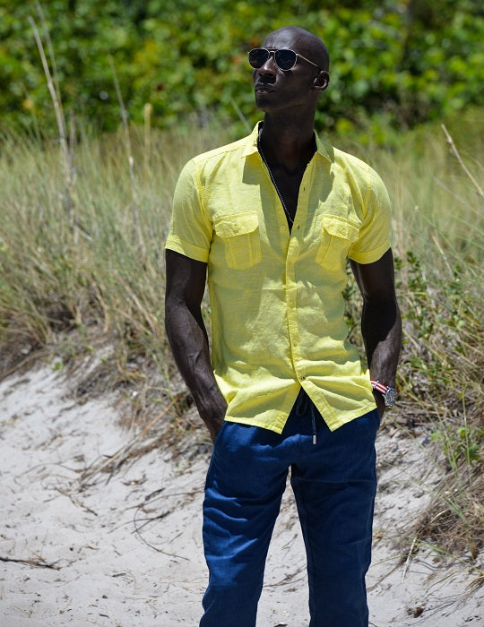 Men's Aruba Solid Short Sleeve Cargo Linen Shirts