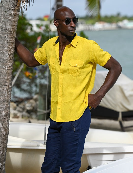 Men's Aruba Solid Short Sleeve Cargo Linen Shirts
