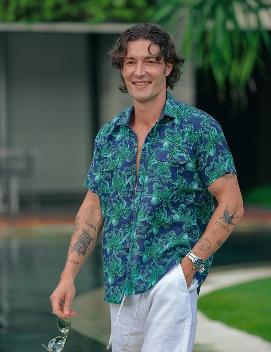Men's Aruba Patterned Short Sleeve Cargo Linen Shirts