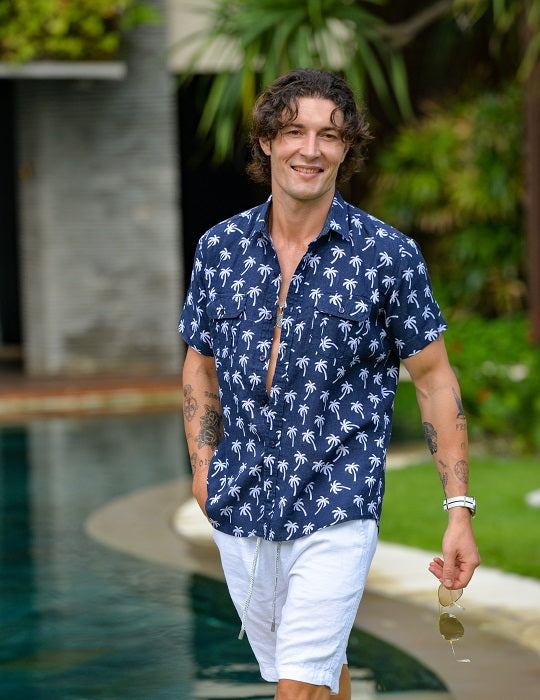 Men's Aruba Patterned Short Sleeve Cargo Linen Shirts