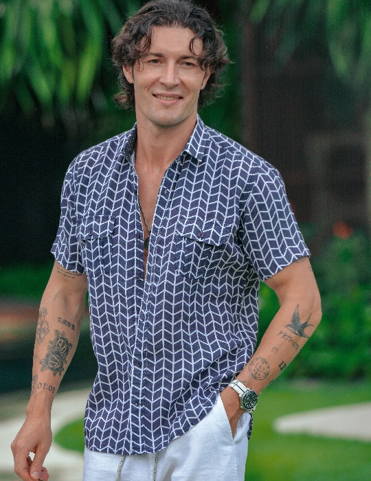 Men's Aruba Patterned Short Sleeve Cargo Linen Shirts
