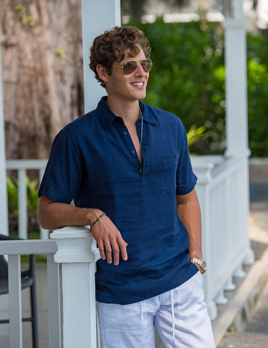 Brady Solid Short Sleeve Pull on Linen Shirts
