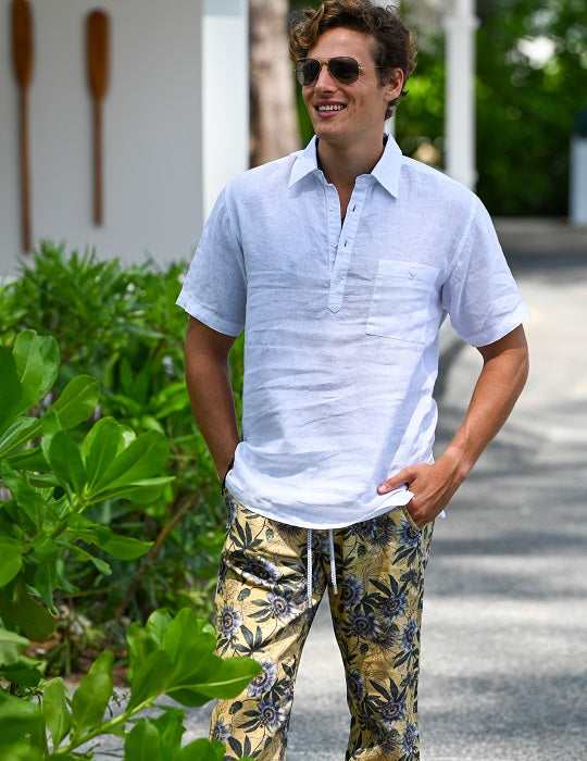 Brady Solid Short Sleeve Pull on Linen Shirts