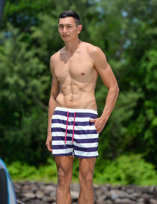Men's Catamaran Sports Swim Shorts - Big Horizontal Stripes