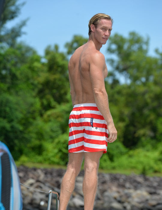 Men's Catamaran Sports Swim Shorts - Big Horizontal Stripes