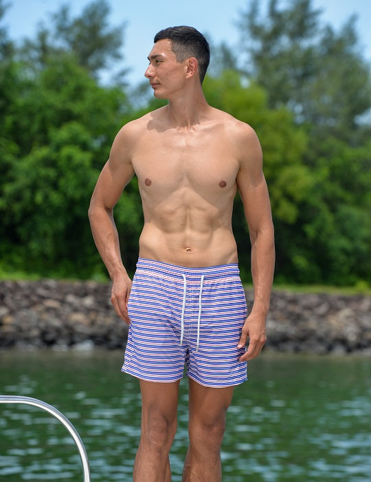 Men's Catamaran Sports Swim Shorts - Small Horizontal Stripes
