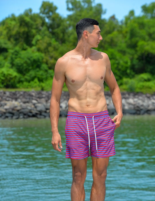 Men's Catamaran Sports Swim Shorts - Small Horizontal Stripes