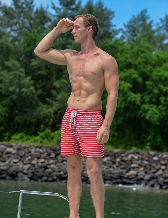 Men's Catamaran Sports Swim Shorts - Small Horizontal Stripes